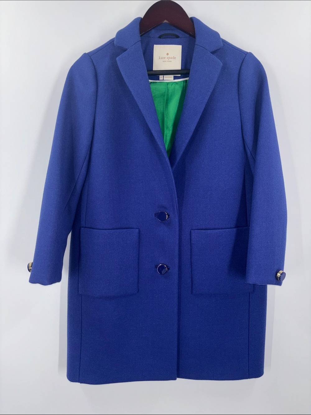 Kate Spade New York Wool Blend Cobalt Blue Bow Detail Pea Coat Size 0